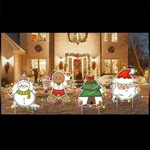 Christmas Decorations Outdoor Yard Signs with Stakes and String Lights, Snowman